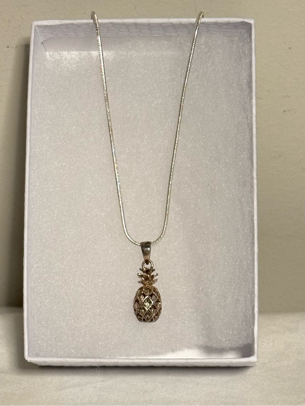 925 Sterling Silver Pineappple Charm On A 16 Inch Sterling Silver Chain Gift Box